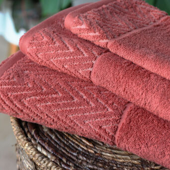 Komplet 3 ręczników bawełnianych TRIO ZYGZAKI w kolorze ceglastym