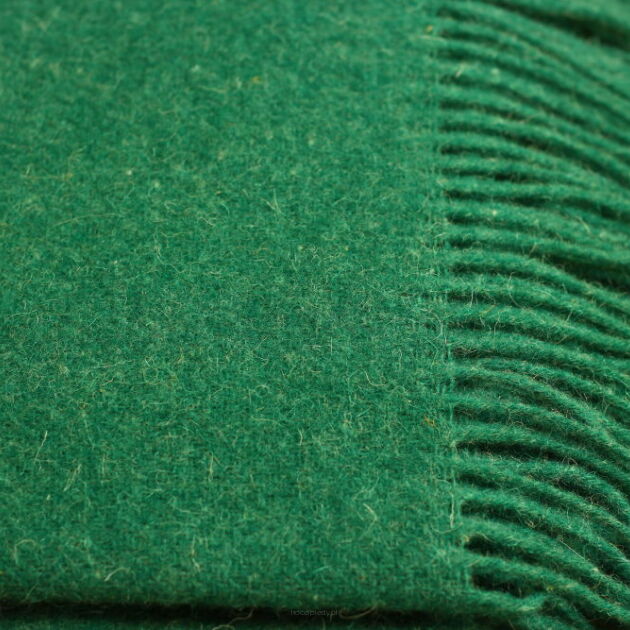 wełniany koc w soczystym kolorze zielonym (koc w kolorze butelkowym - w jaśniejszym jej wydaniu)